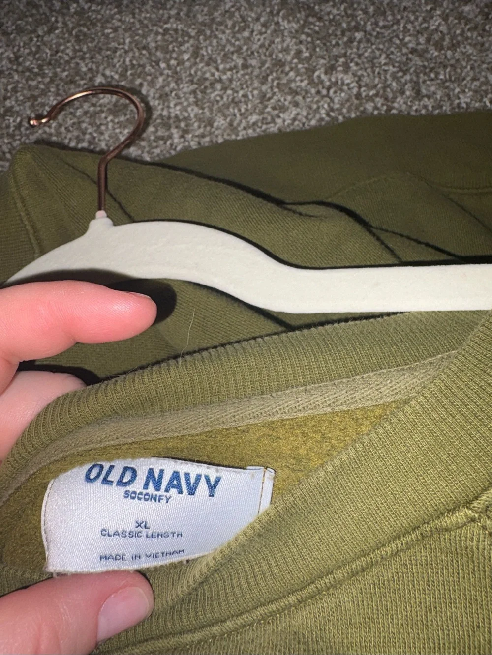 Old Navy Olive Crewneck Sweater with Daisy Appliqués